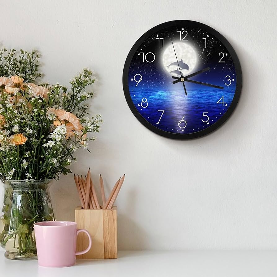 Amazon.co.jp: イルカ 夜の海風景 月 掛け時計 おしゃれ 北欧 壁掛け