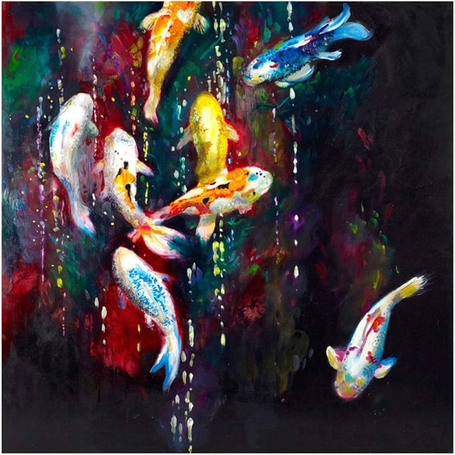Amazon.co.jp: 金魚動物魚抽象油絵キャンバス壁アート写真水彩ポスター