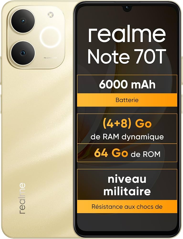 realme Note 70T 4+64 Go Smartphone, écran Eye Comfort de 6,75 à 90