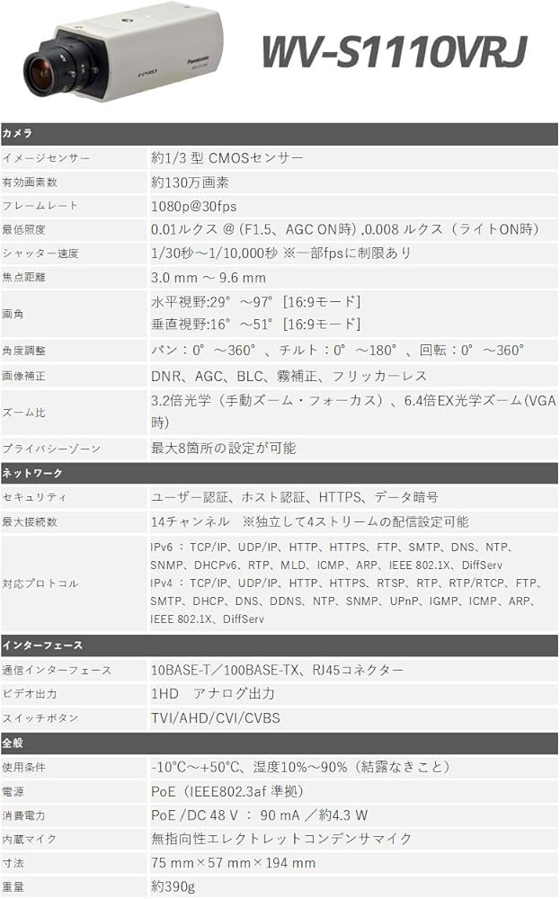 Amazon.co.jp: パナソニック WV-S1110VRJ 屋内HDボックスネットワーク