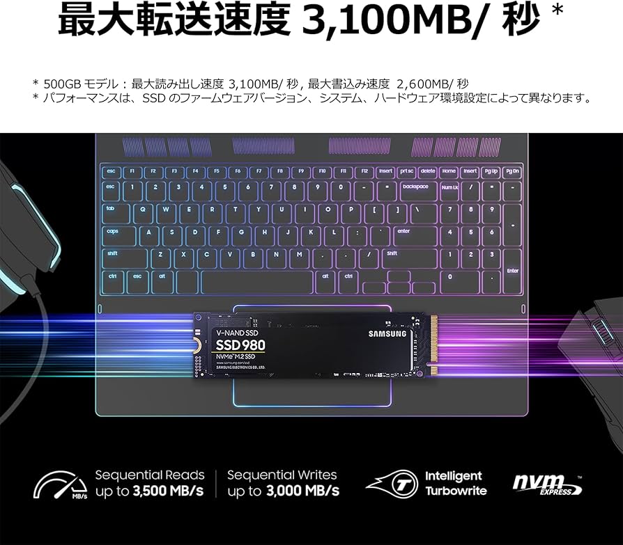 Amazon.co.jp: Samsung 980 500GB PCIe Gen 3.0 ×4 NVMe M.2 最大
