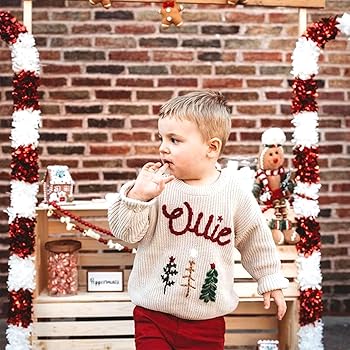 Amazon.com: Custom Hand-Embroidered Baby Name Christmas Sweater