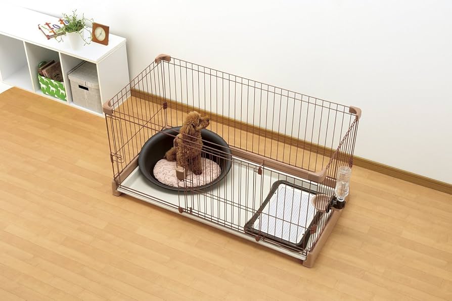 リッチェル ペットお掃除簡単サークル 150cm x 80cm ブラウン ケージ