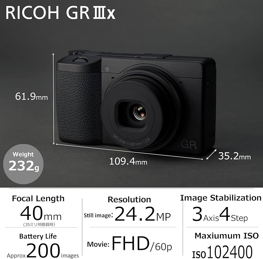 Amazon.com : Ricoh GR IIIx, Black, Digital Compact Camera with