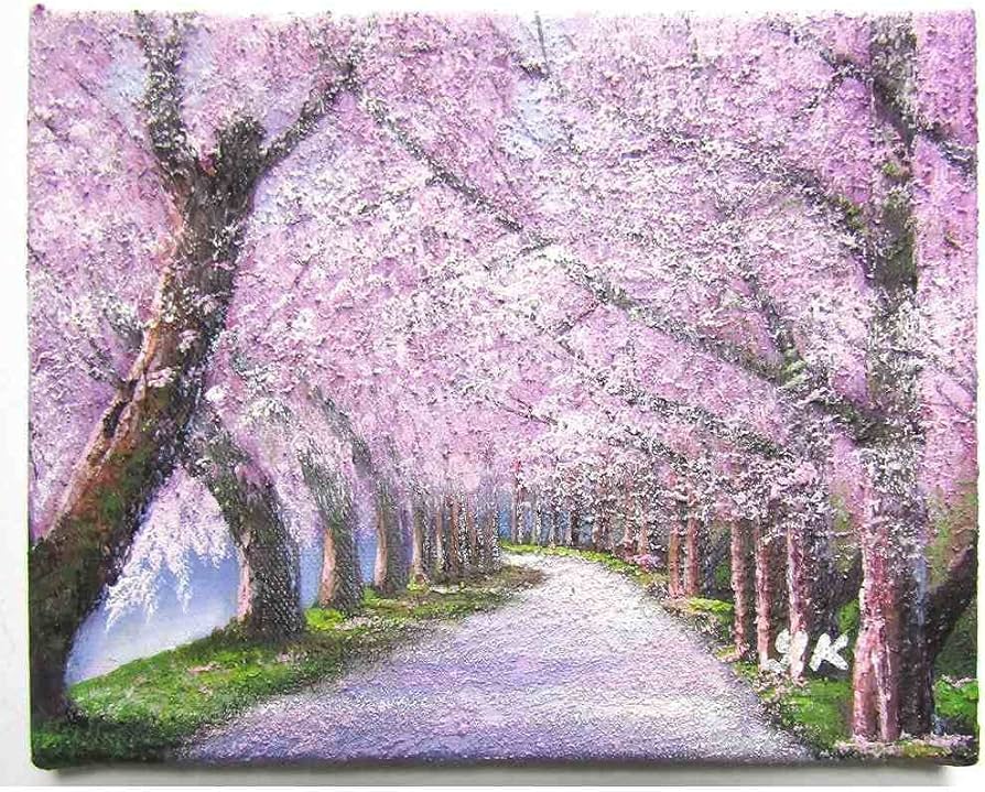 Amazon.co.jp: 木村由記夫 北上 SM号 油彩画 油絵 風景画 桜並木 桜