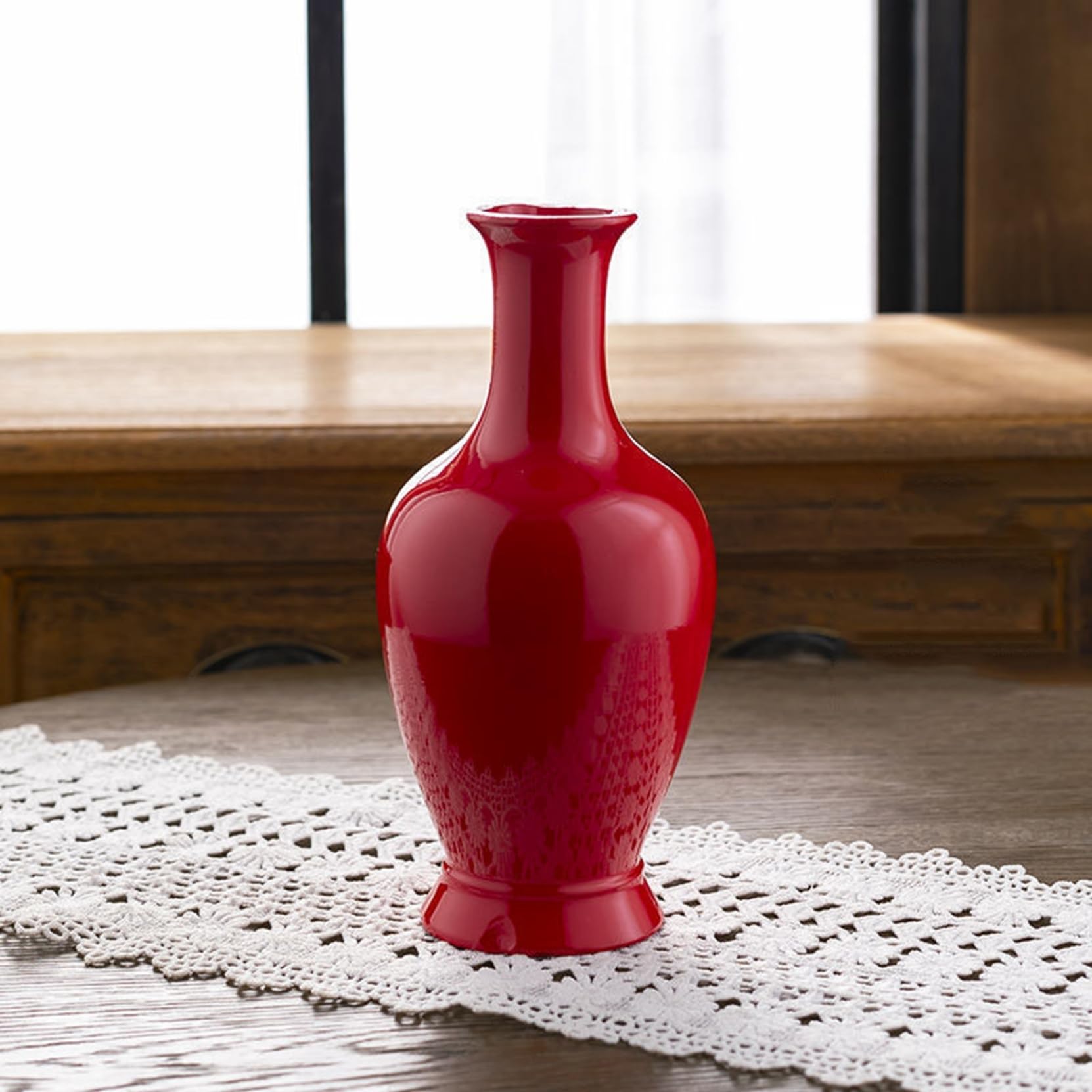 赤と透明のガラス花瓶 金のストライプ 赤と透明のガラス花瓶 金