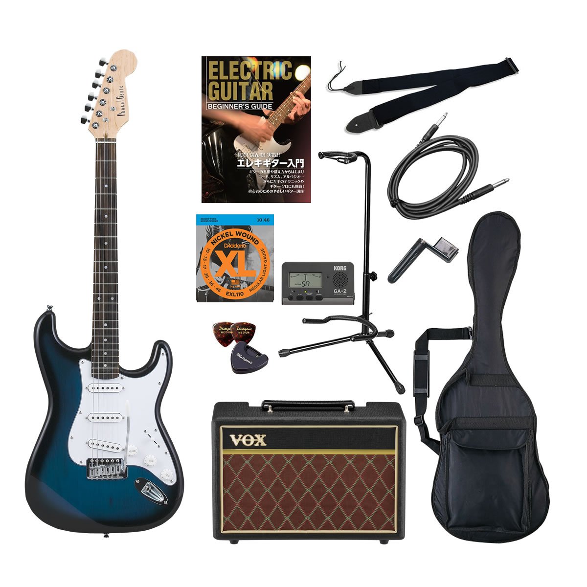 PhotoGenic ストラトキャスター ブラック メイプルネック セット1