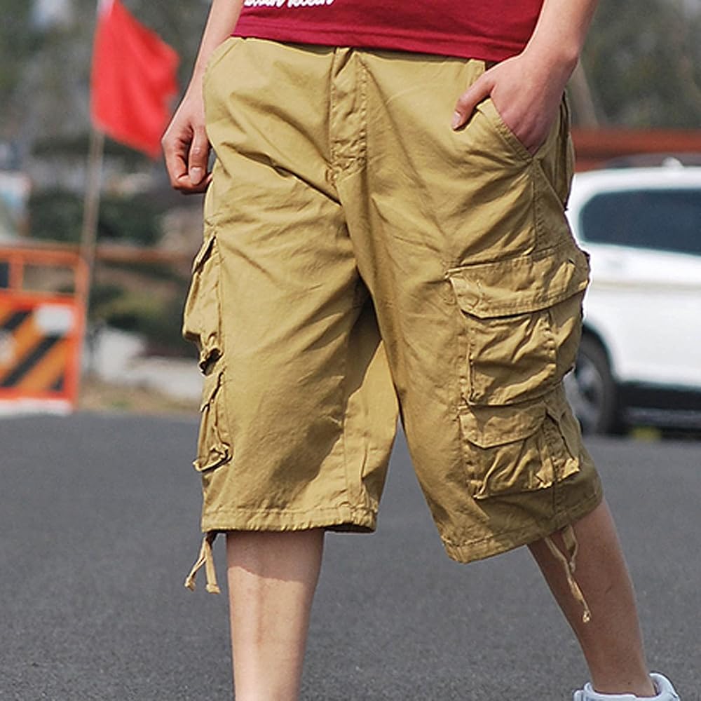 Men Khaki Shorts Summer Shorts Men Stylish Casual Elastic Waist