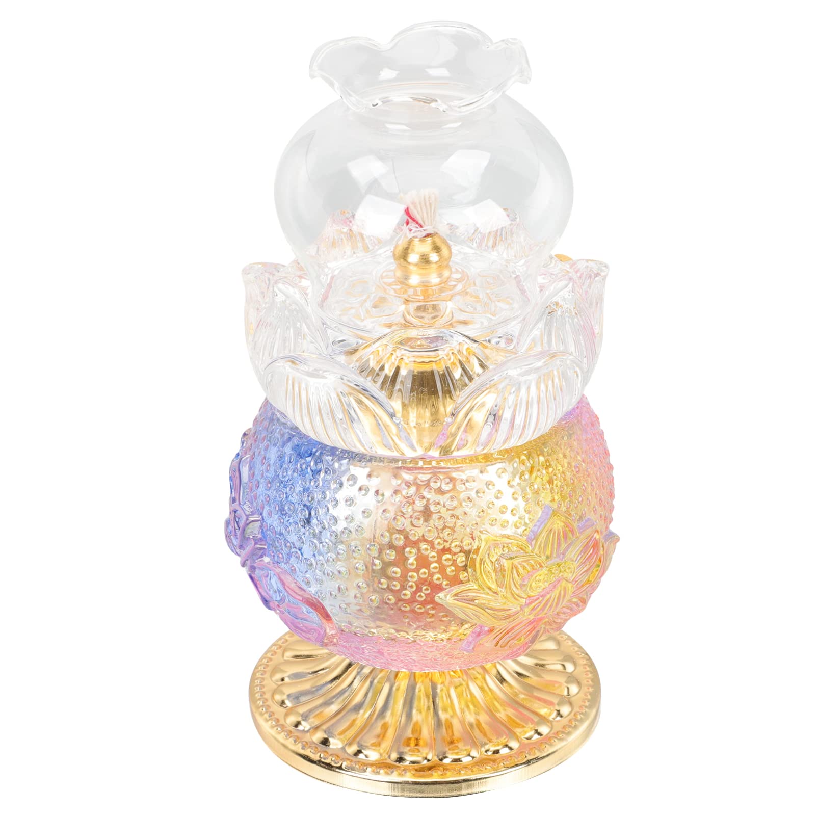 明治期 ガラス製大型オイルランプ花蕾型ランプ/切子油壷/ 水色練台座