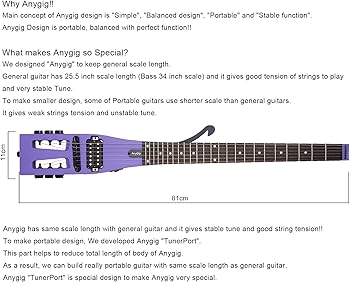 Amazon | Anygigポータブルトラベルエレキギター 82CM 1.6KG パープル