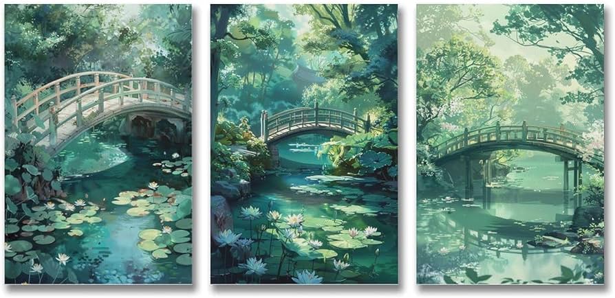 Amazon.co.jp: 3枚 夏の橋と森の風景 絵画 インテリア ポスター 油絵