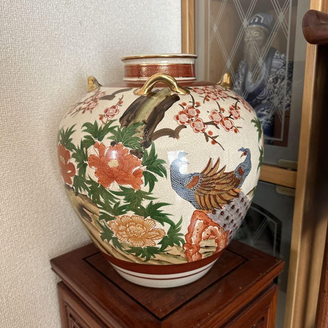 沈香壺 約130cm 薩摩焼 大壷 特大 花瓶 葵紋 飾り壺 金襴手金彩