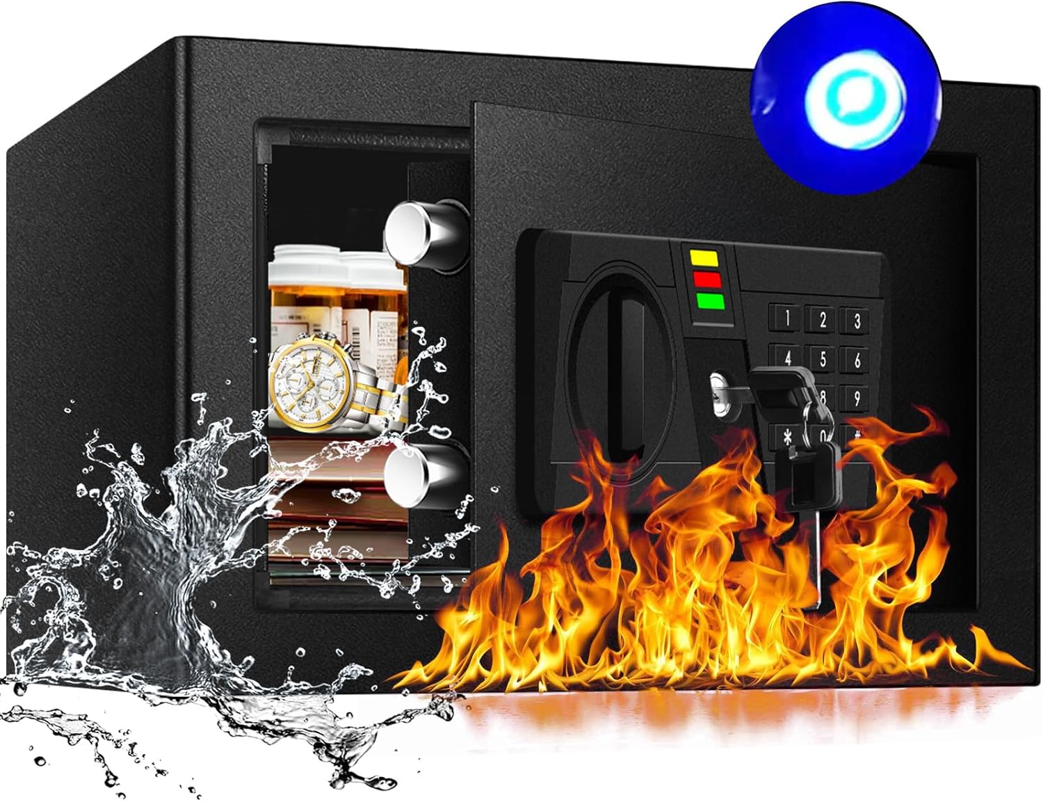 NATRKE 金庫 家庭用金庫 テンキー式 電子 防犯 緊急キー付き 家庭用