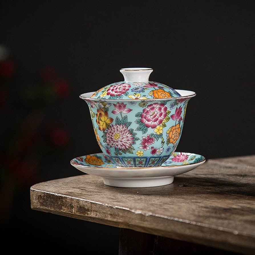 Amazon.co.jp: 手绘蓋碗，中国茶器，宮廷風に琺瑯でを描いたもの蓋碗