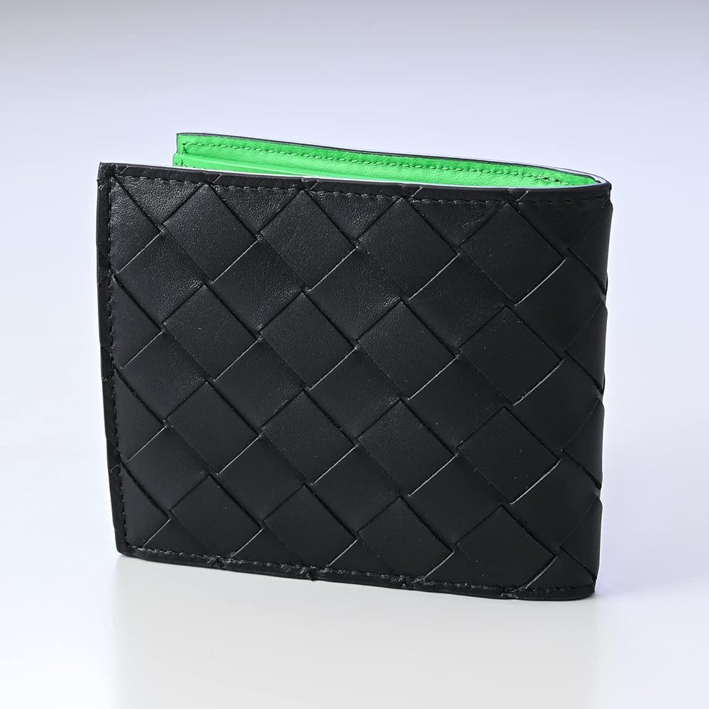 ボッテガ ヴェネタ BOTTEGA VENETA パラキート 黒 緑 二折り財布