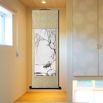 Amazon.co.jp: 肉筆 手描き 水墨画 掛け軸/牧童/山水画 掛軸 四尺四