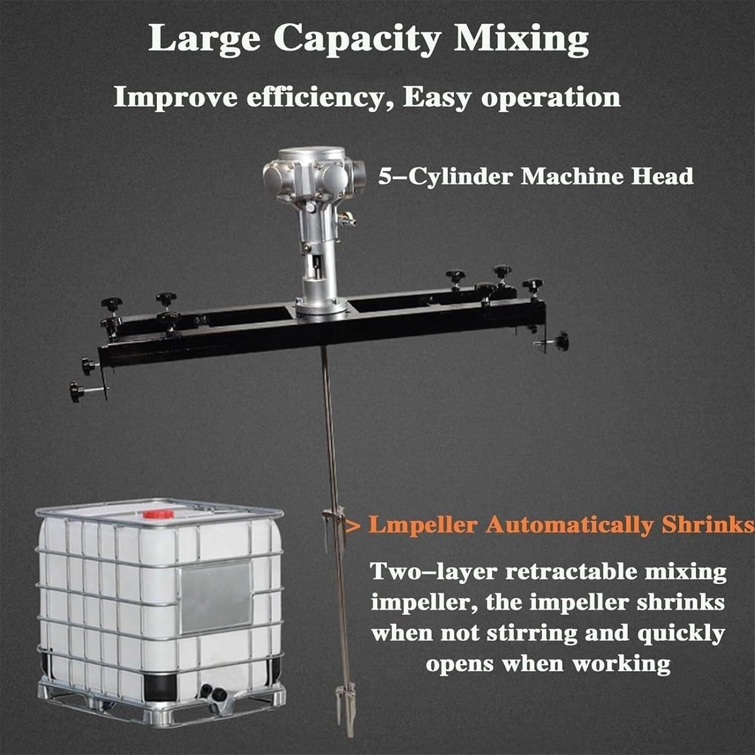 空気圧式ペイントミキサー、1000Lエアアジテーター、75～137cm調整可能
