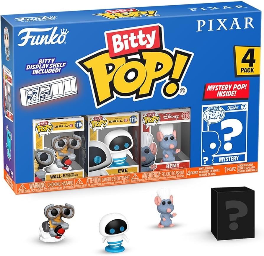 Funko Bitty Pop! Pixar, Wall-E 4 peças, Wall-E, Eve, MO e uma mini