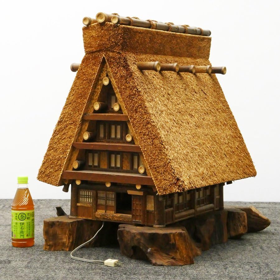 値下げ/希少】茅葺 古民家 昭和レトロ 照明付き オブジェ