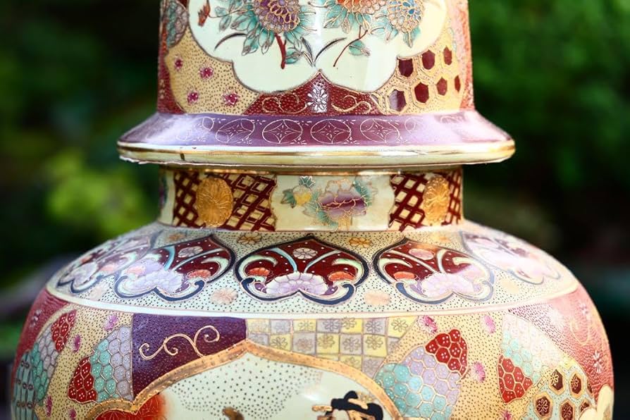 薩摩焼 色絵 金蘭手 武士美人図 花瓶 壺 飾壷 36cm v49 【公式通販】