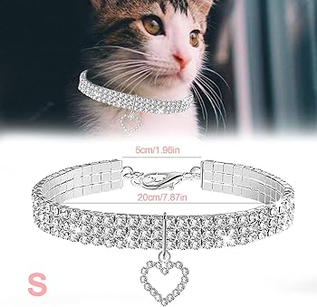 Amazon | キラキラ光るラインストーン猫用首輪、犬用パール首輪