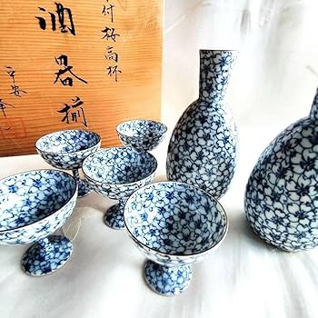 京都清水焼 万歴草魚文 酒器揃 平安春晃作 未使用品