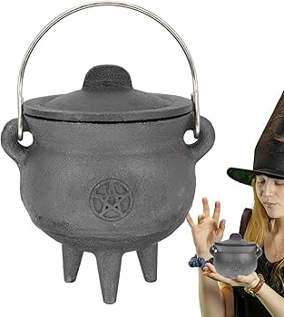 Amazon.co.jp: 魔女の大釜, 蓋とハンドル付き鋳鉄製大釜, 黒大釜ケトル