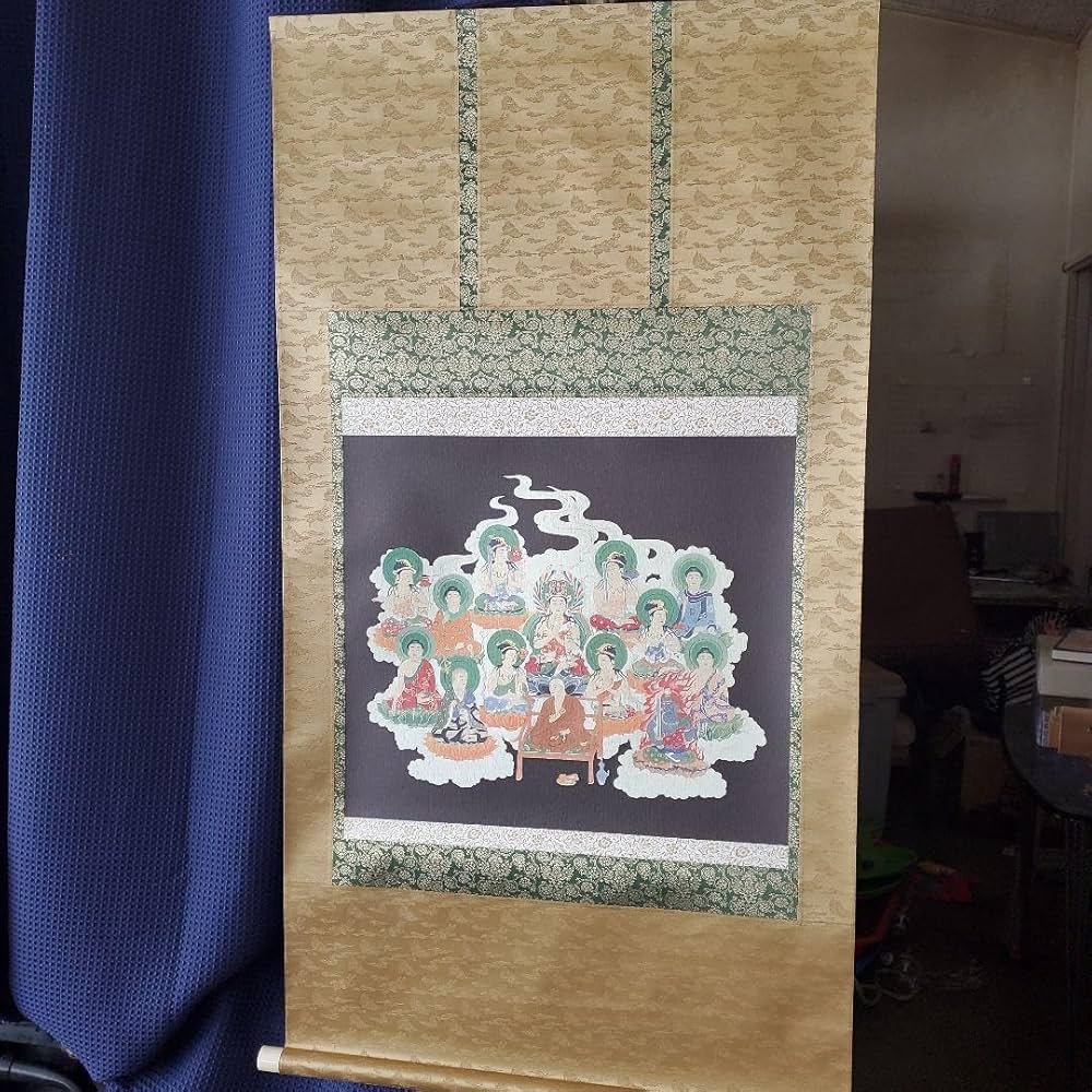掛軸真言十三佛横物白軸耳折仕立四尺木箱入