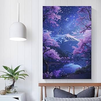 Amazon.co.jp: 絵画 富士山の夜桜が美しい景色インテリア 絵画 魅力的