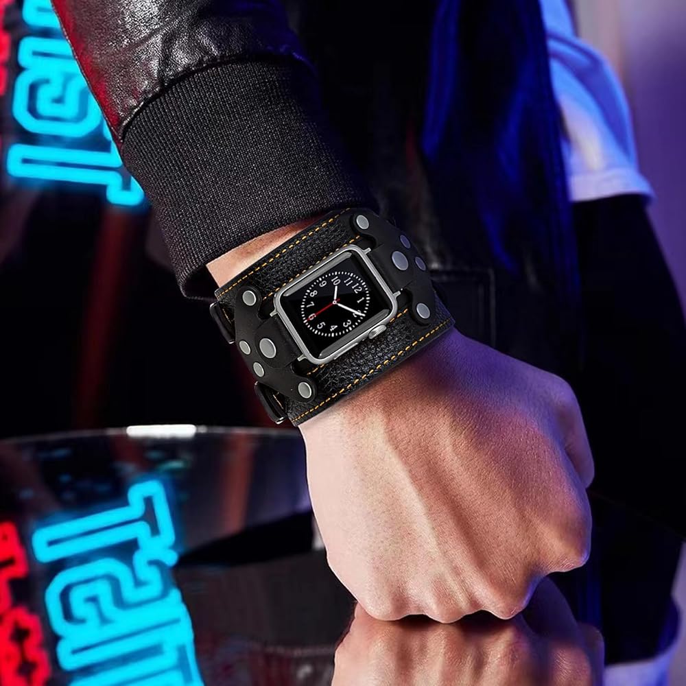 Amazon.com: VIKOROS Wide Leather Cuff Compatible with Apple Watch