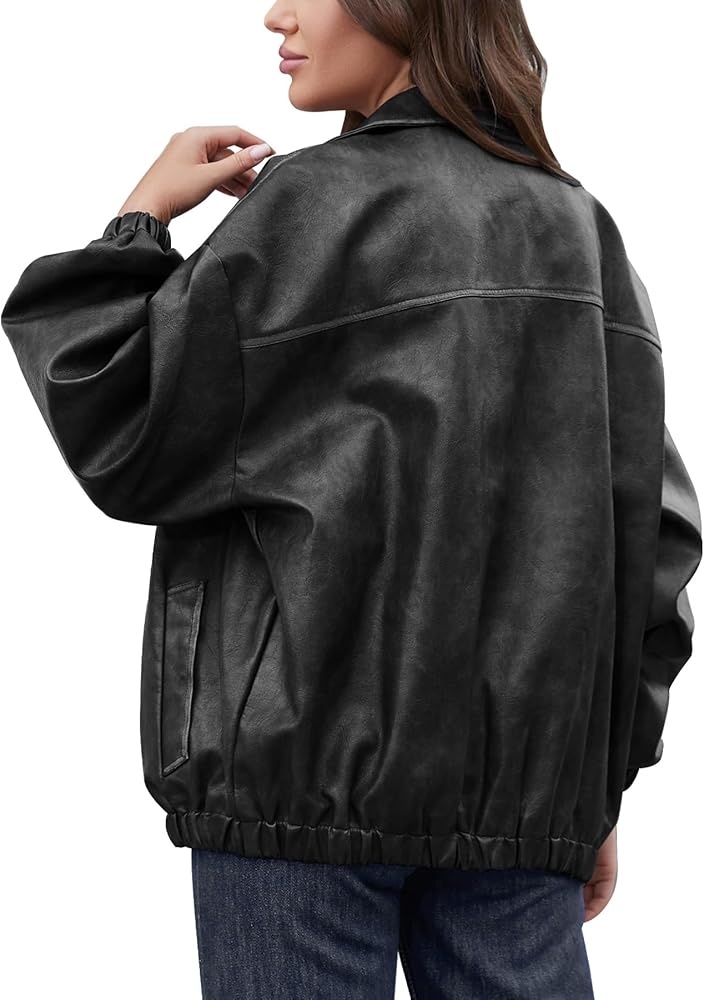 Bakyarder Womens Oversized Y2K Faux Leather Jackets Vintage Plus