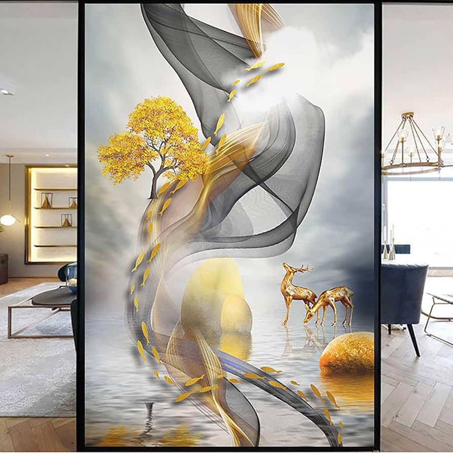 Amazon｜XQKXHZ 北欧芸術抽象風 窓ガラス遮熱フィルム ステンドグラス