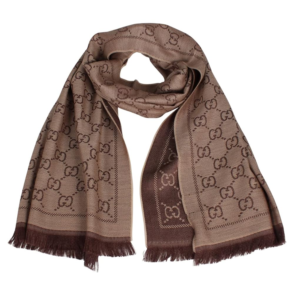 GUCCI GGジャカード ウールシルク スカーフ ベージュ GGジャカード