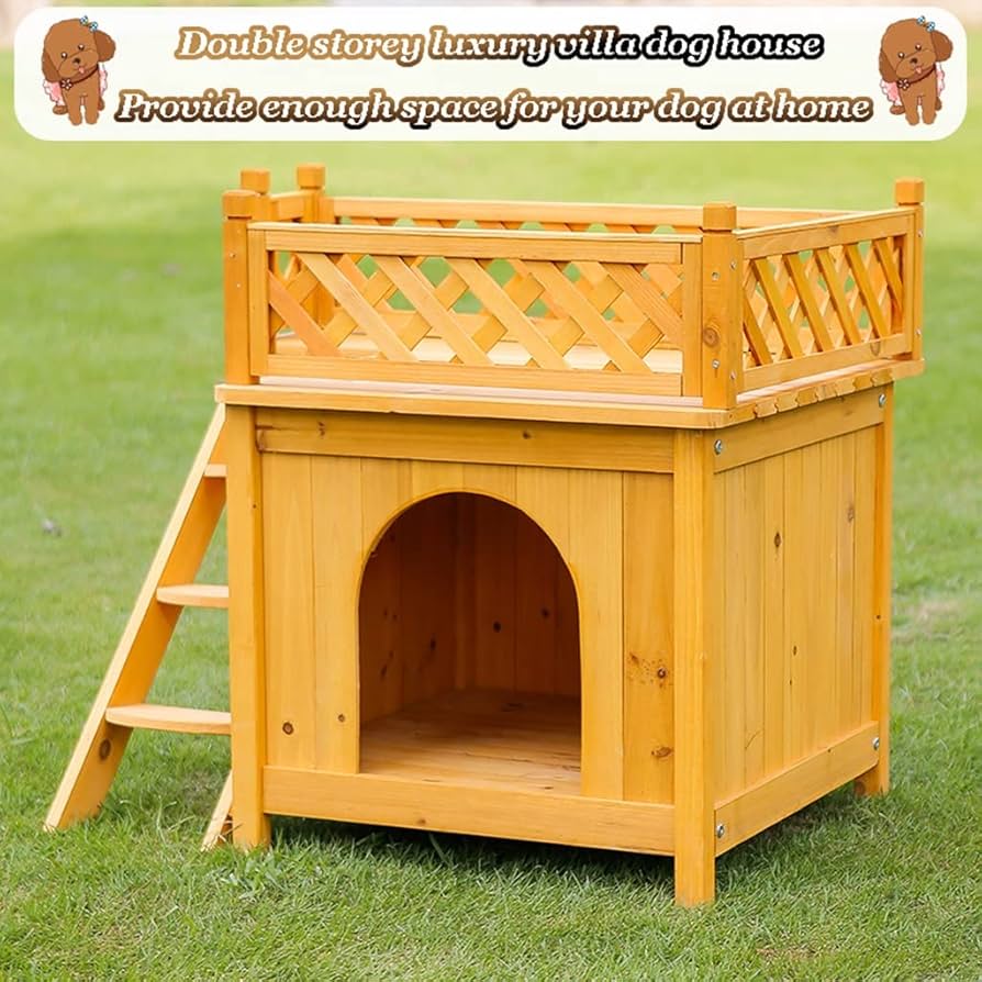 Amazon.co.jp: ドッグハウス 屋外 木製 防水小型犬小屋、 階段付きの2