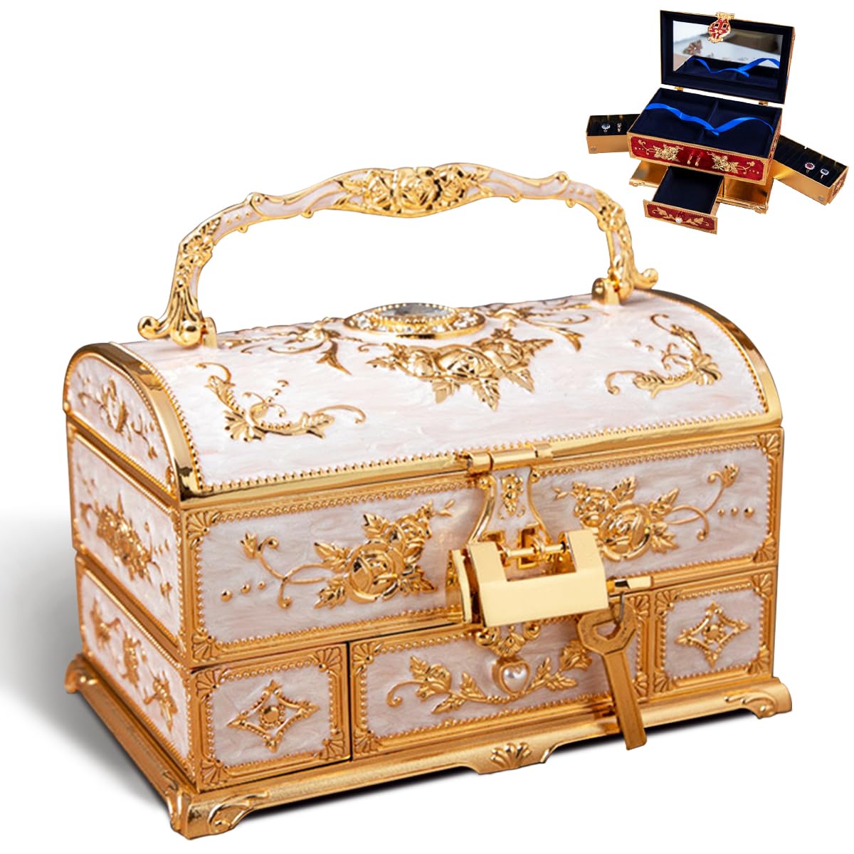 Amazon｜アンティーク アンティークスタイル 宝箱 鍵2本付き 化粧鏡