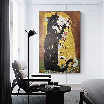 Amazon.co.jp: クリムト Klimt 接吻 Der Kuss 猫 パロディ キャンバス