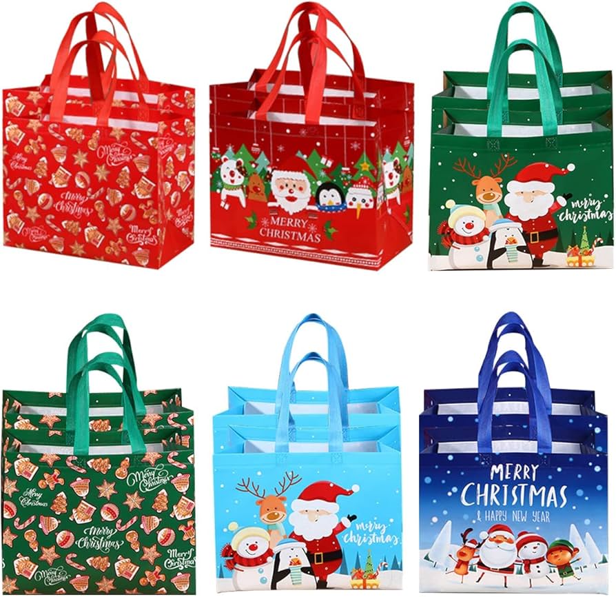 Amazon.co.jp: クリスマス用トートバッグの混色セット12個、クリスマス