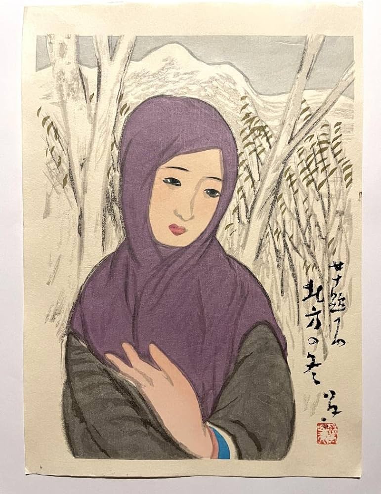 竹久夢二 掛軸 少女とウサギ