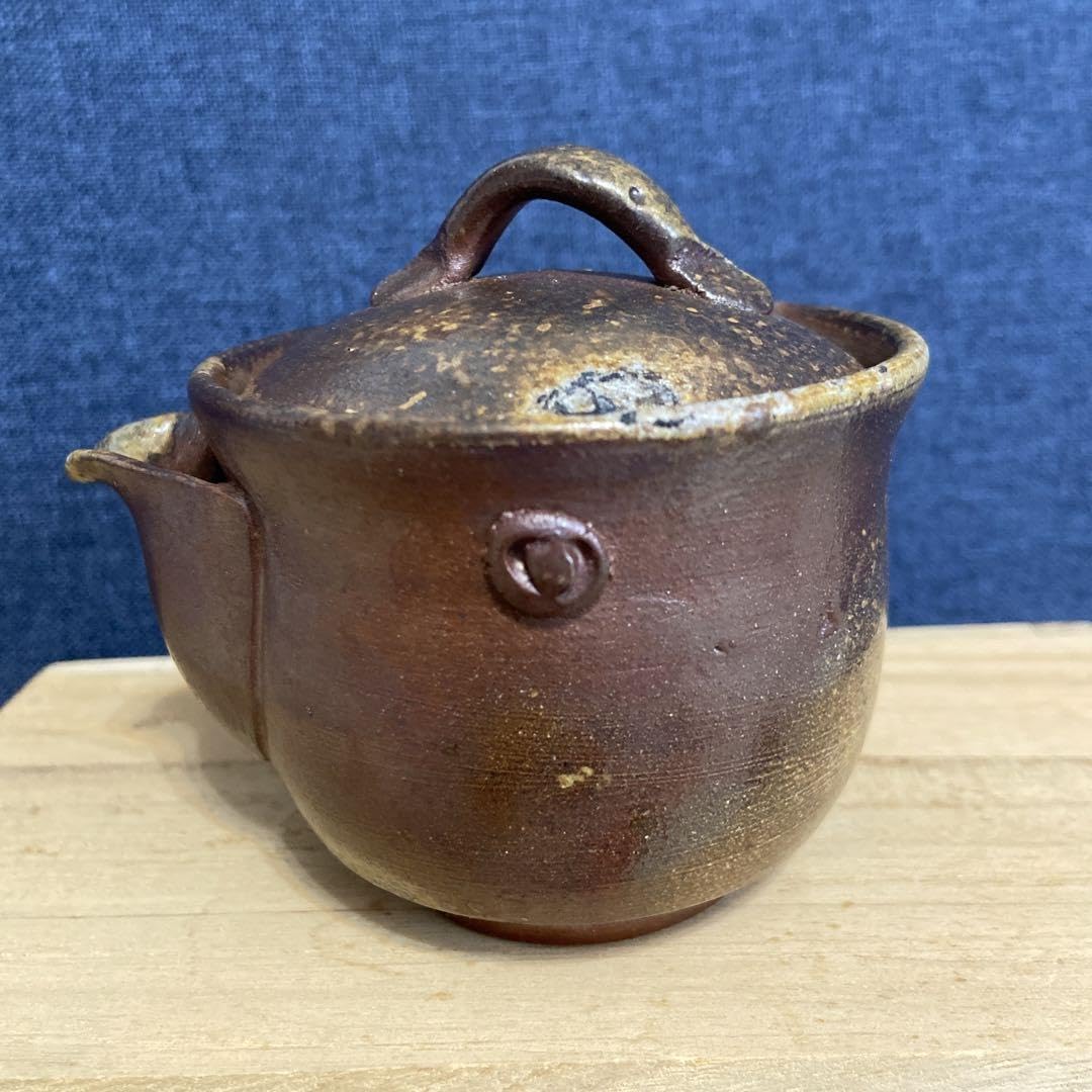 備前焼 備前手造り龍宝瓶 獅子宝瓶 在銘 2点セット 煎茶器 急須 煎茶