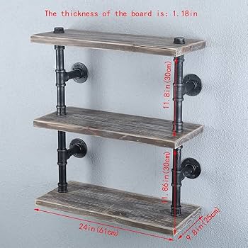 Amazon｜工業用パイプ棚 壁取り付け 3段 素朴な金属製フローティング棚