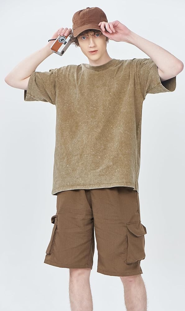 Men's Vintage Cotton Wash Solid T-Shirts Oversized Unisex Short