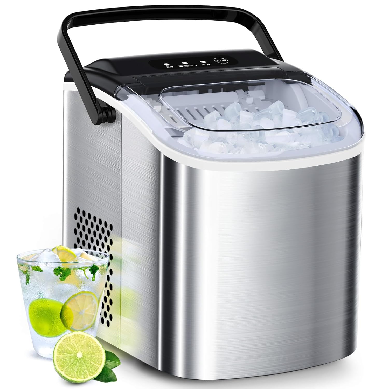 製氷機【ハンドル付き氷バスケット 高速製氷 自動洗浄機能 省エネ