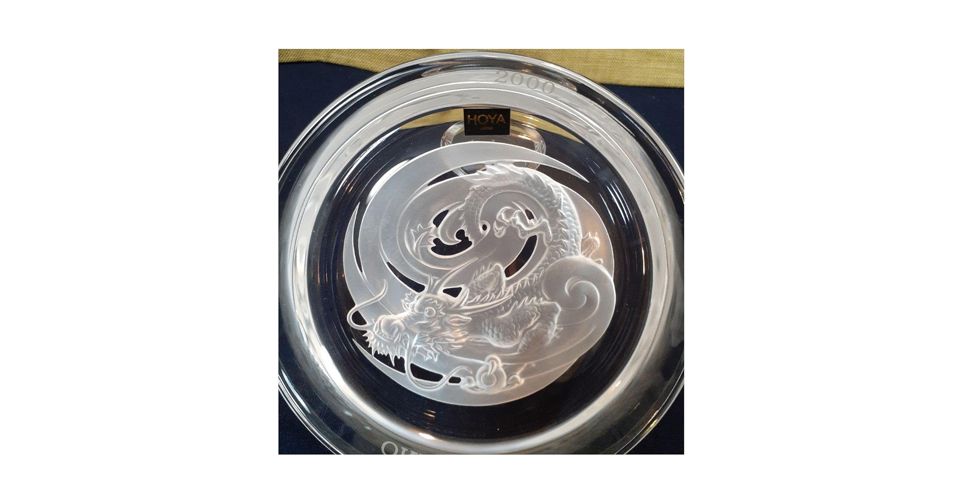 未使用・箱入 HOYAクリスタル 飛鶴金縁波紋様大皿 飾皿 未使用・箱入