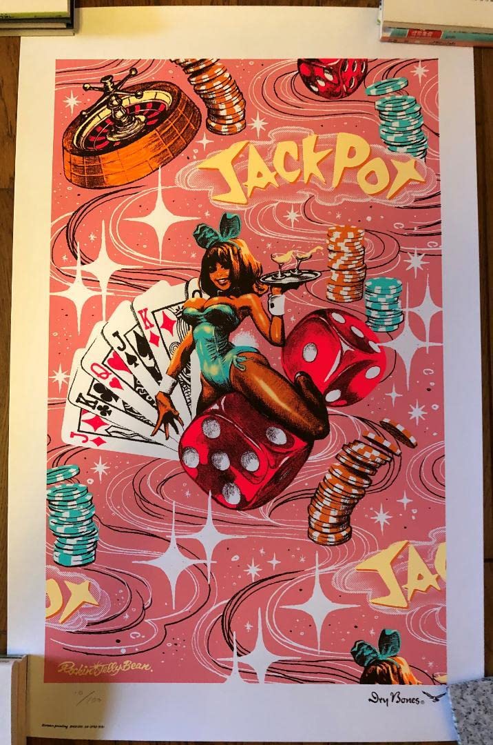 額装込み美品ロッキンジェリービーントゥルーロマンスシルクスクリーン