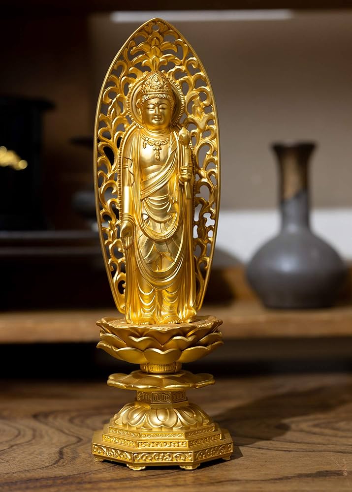 仏師 牧田秀雲作 銅鍍金 聖観世音菩薩像 仏像 置物 共箱 V R7202B