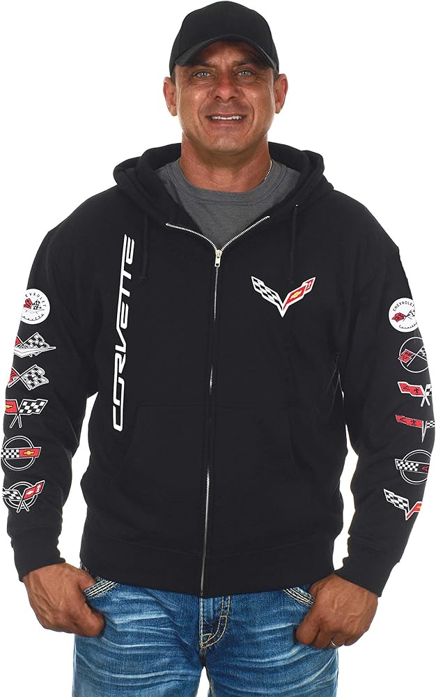 Amazon.com: JH Design Men's Chevy Corvette C7 Black Zip Up Hoodie