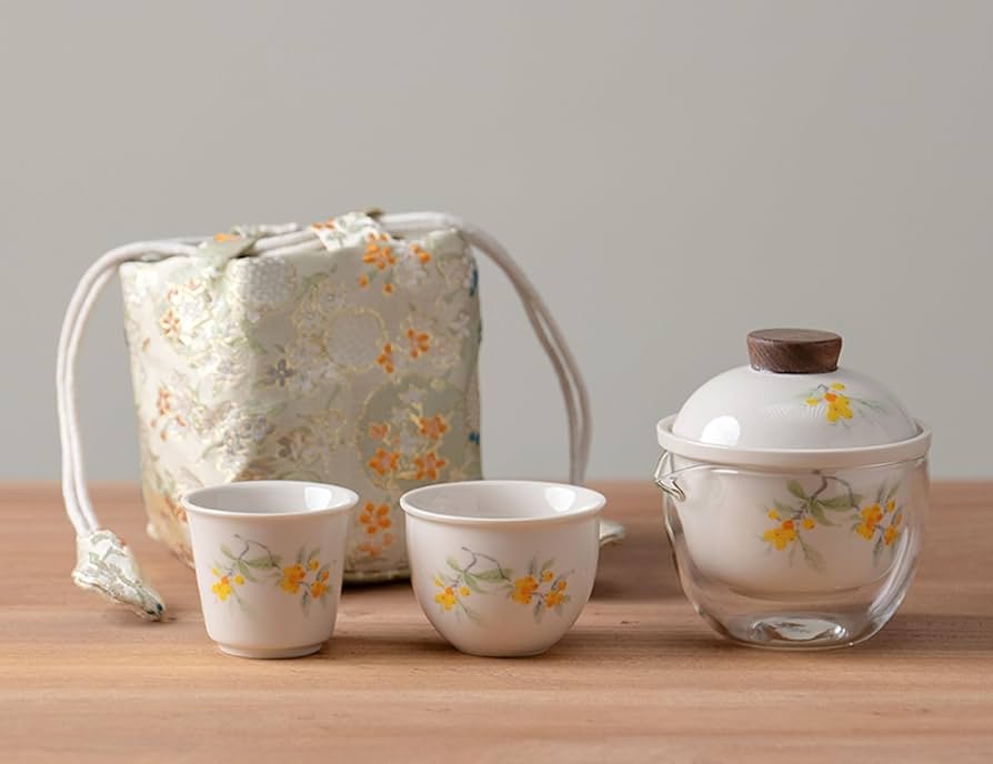 Amazon | 【茶器セット】花柄ガラス急須＆湯呑み2個 中国茶器セット