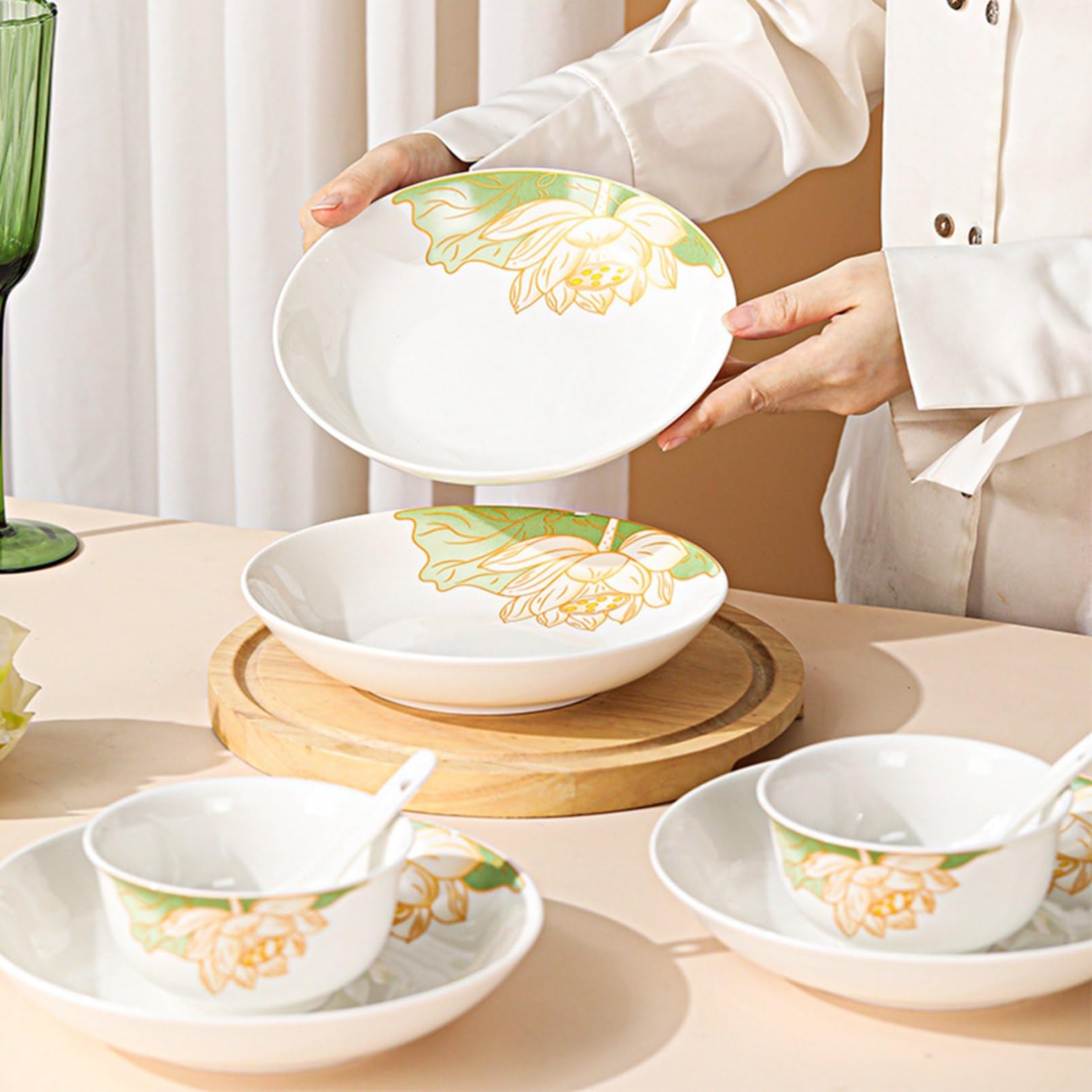 Amazon.co.jp: 蓮の花 食器セット 碗皿セット 9点セット 22点セット 蓮