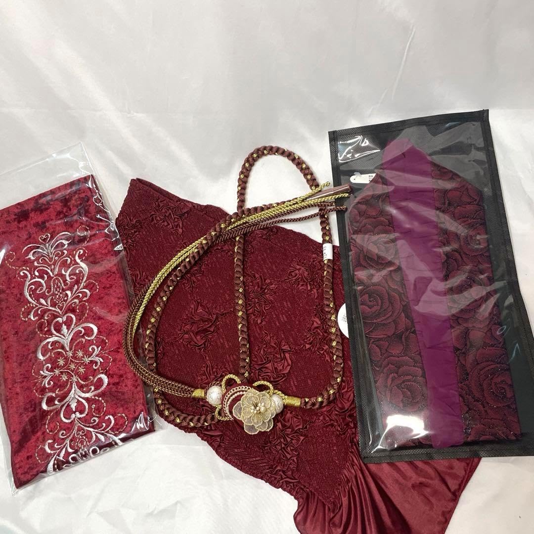 振袖 成人式 帯締め 帯揚げ 半衿 重ね襟 ワインレッド.025he 振袖