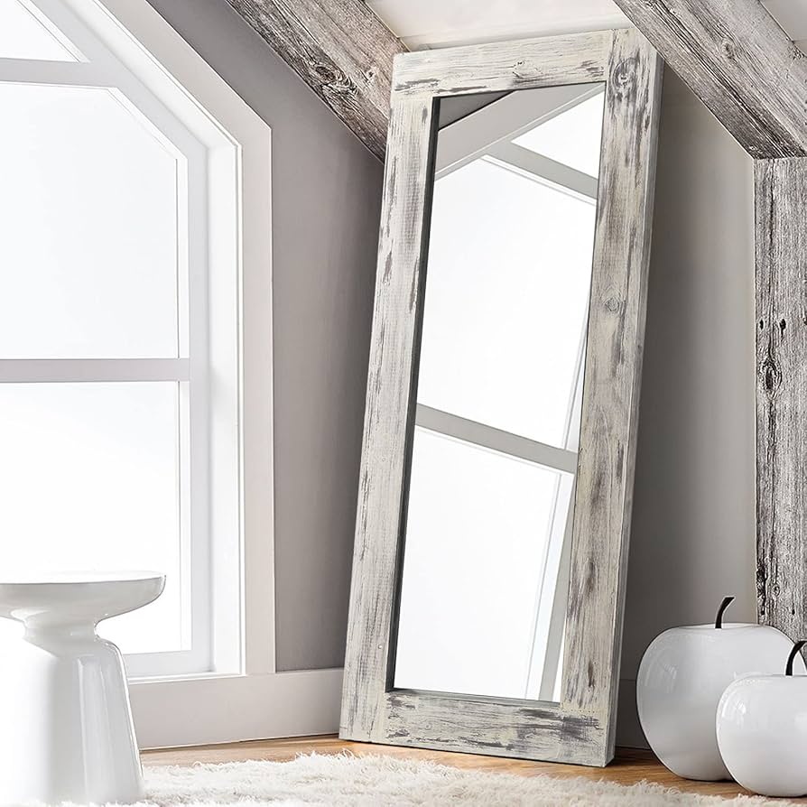 ホワイト全身鏡 木製フレーム 大きめ 【公式通販】